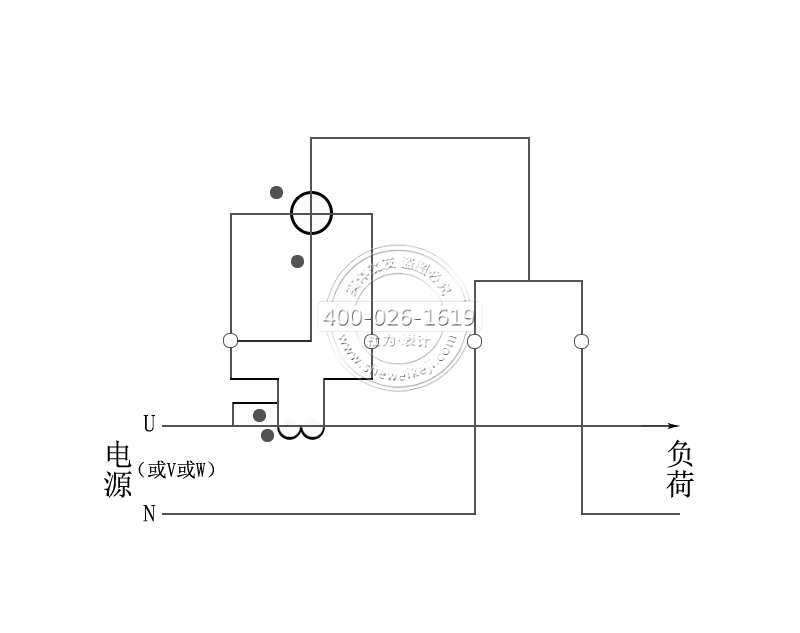 單相電能表經電流互感器進入式接線圖——電流電壓公用