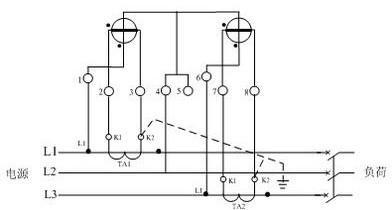 三相三線電表經(jīng)互感器的接線圖